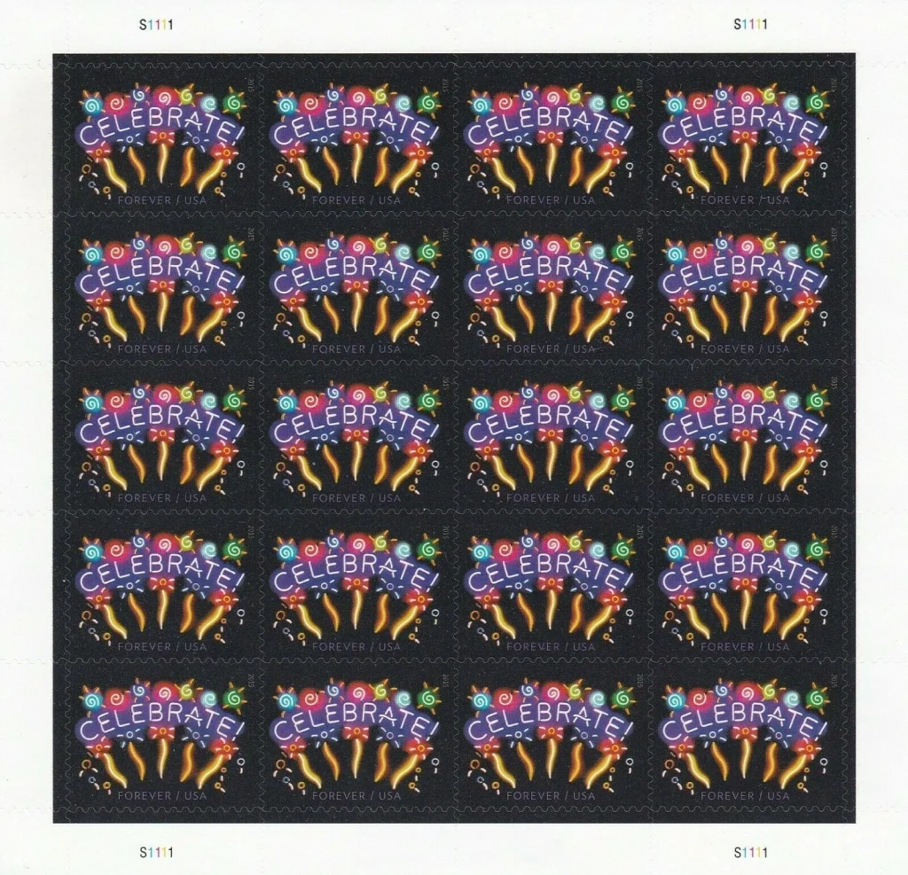 Neon Celebrate Forever Stamps